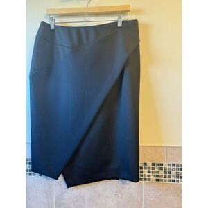 DONNA KARAN Black Label Black Scuba Fabric Mock Wrap Skirt SZ L NWOT